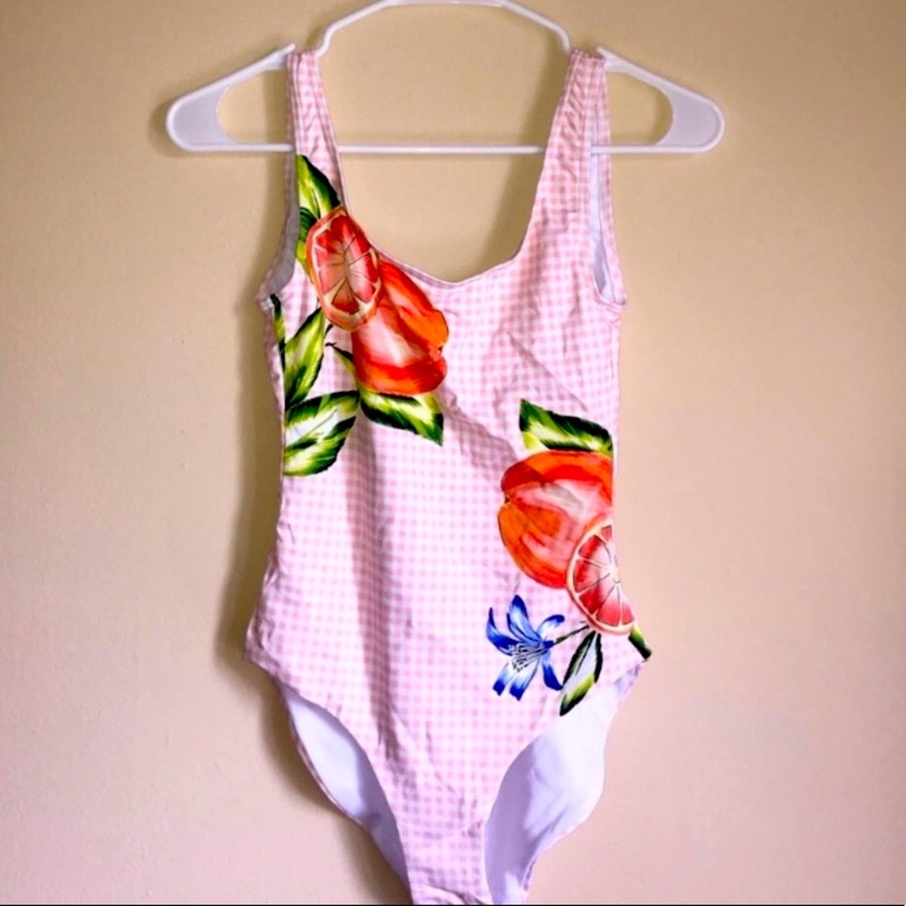 Anthropologie Onia Coral Kelly Gingham Swimsuit L